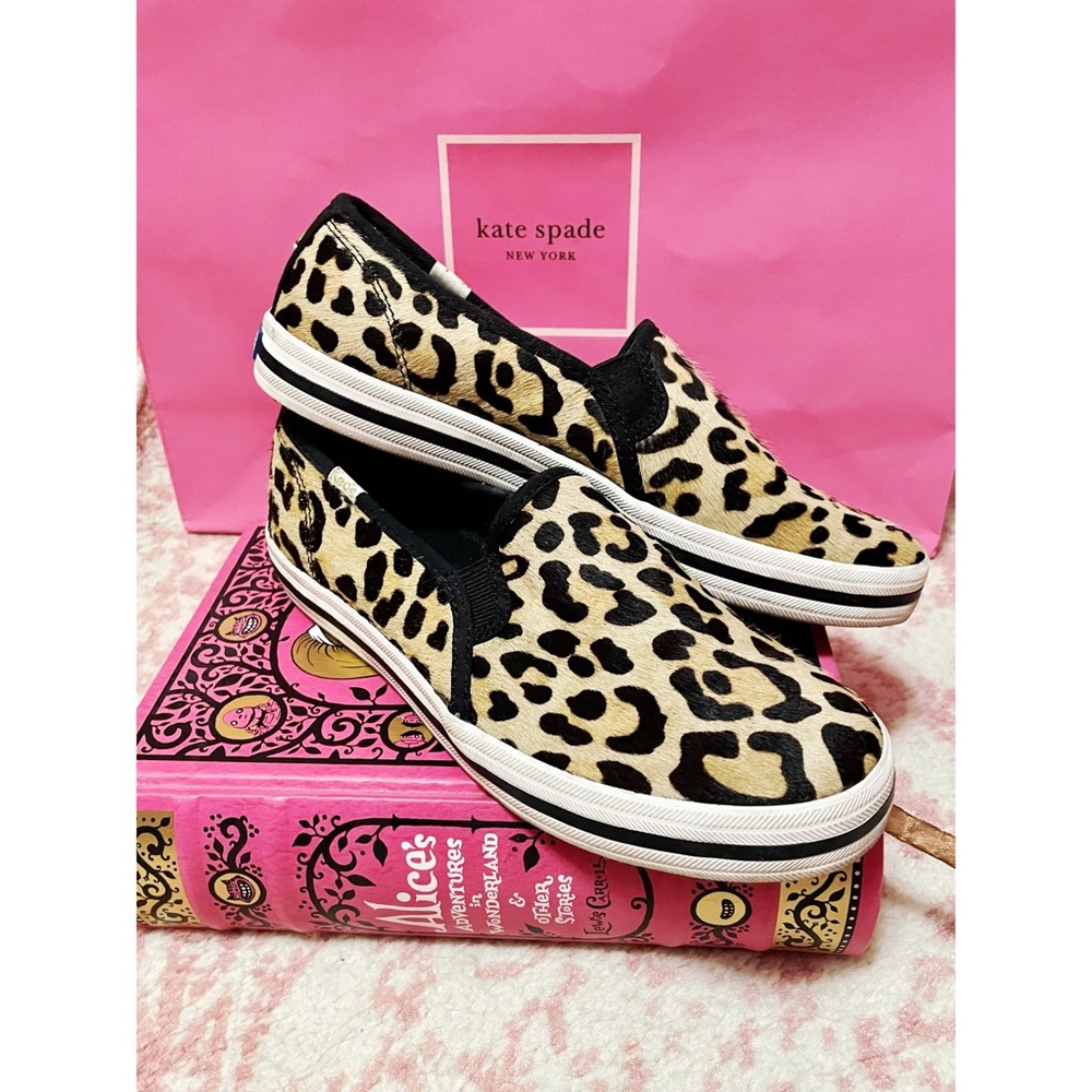 Keds x Kate Spade New York leopard “double decker” pony hair sneakers sz 7